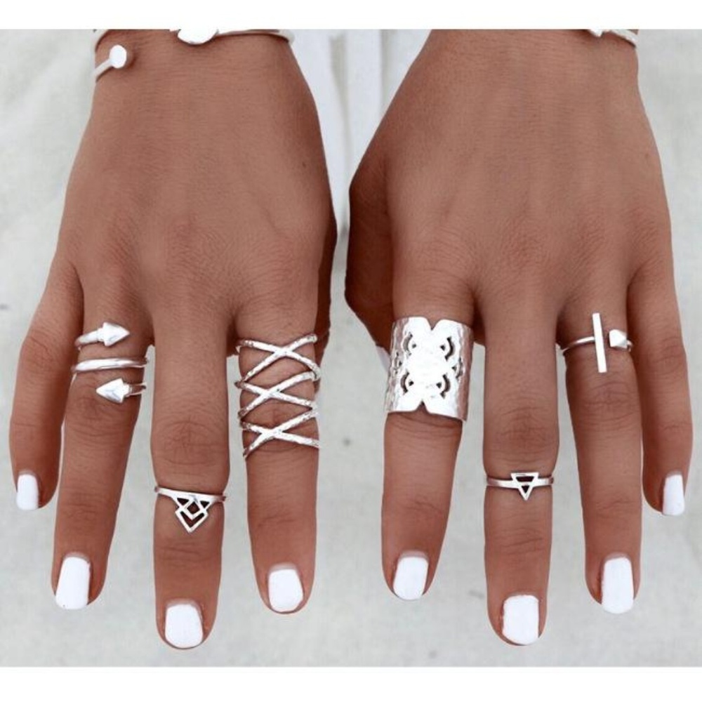 Bohemian Silver Ring Set of 8 Pieces